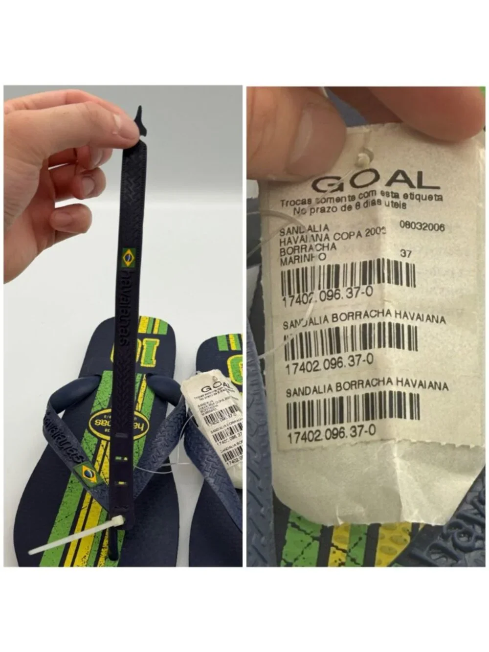New Havaianas Mens Brazil Soccer Flip Flops Neymar Jr 10 Sandal w/Bracelet Sz 6
